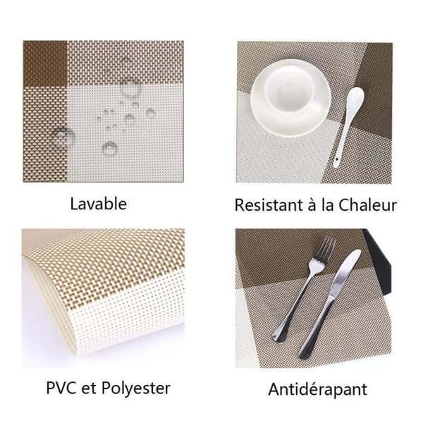 Set med 6 PVC bordstabletter vävda vinyl bordstabletter Tvättbara Värmebeständig Halkfri restaurang Matsal Silvergrå