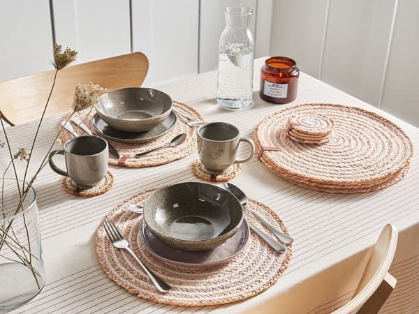 Sett med 12 Bordbrikker Dekkbrikker Naturlig Jute 35/10 cm Håndlaget Hjemmeinnredning Spisestue Boho