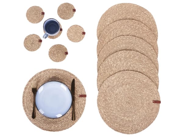 Sett med 12 Bordskånere og Underlag i Naturlig Sjøgress 35/10 cm Håndlaget Boho Style Home Dekor Spisestue Kjøkken