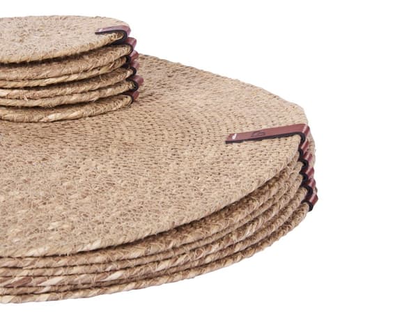 Sett med 12 Bordskånere og Underlag i Naturlig Sjøgress 35/10 cm Håndlaget Boho Style Home Dekor Spisestue Kjøkken