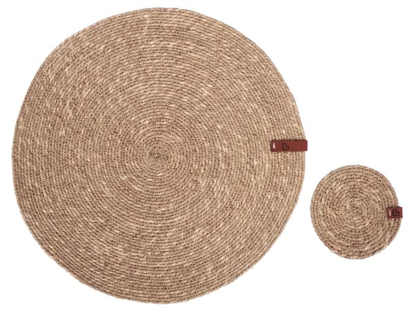 Sett med 12 Bordskånere og Underlag i Naturlig Sjøgress 35/10 cm Håndlaget Boho Style Home Dekor Spisestue Kjøkken