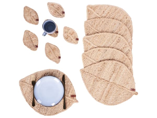 Sett med 12 Bordskånere og Underlag i Naturlig Jute 30x40/10x15 cm Håndlaget Boho Stil Hjemmeinnredning Spisestue Kjøkken
