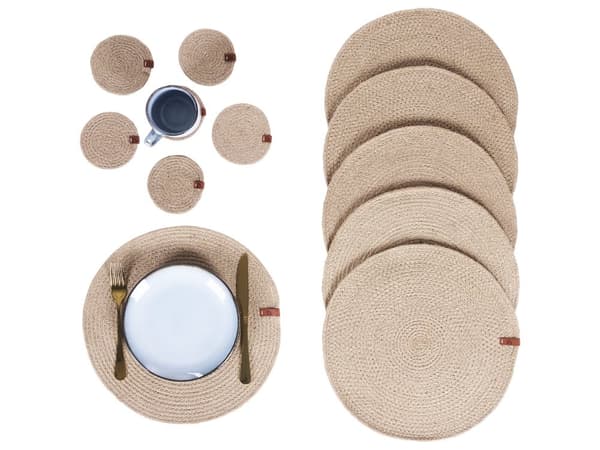 Sett med 12 Bordbrikker Dekkbrikker Naturlig Jute 35/10 cm Håndlaget Hjemmeinnredning Spisestue Boho