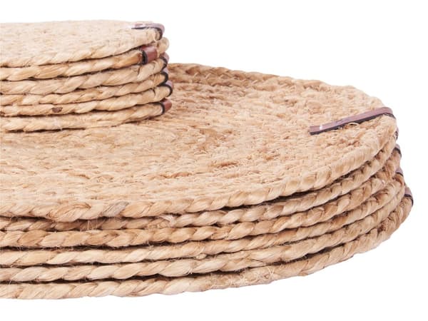 Sett med 12 spisebrikker og glassbrikker Natur Jute 30 x 40/10 x 12 cm Oval form Håndlaget Bohemsk stil Bordtekstiler Spisestue Kjøkken