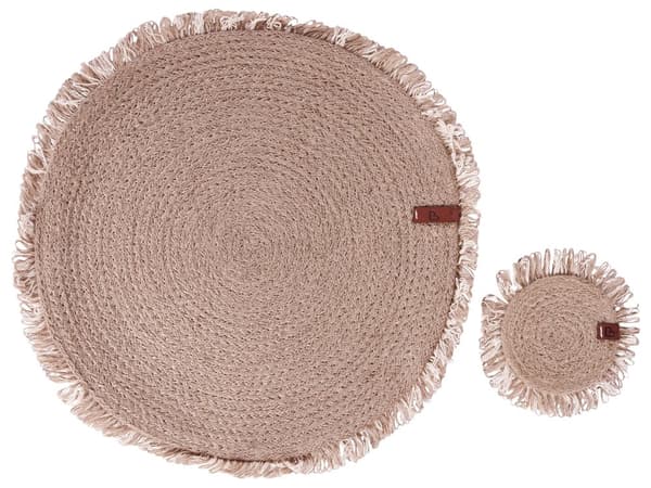 Sæt med 12 dækkeservietter og bordskånere i naturlig jute 35/10 cm Håndlavet boligindretning i boho-stil Spisestue Køkken