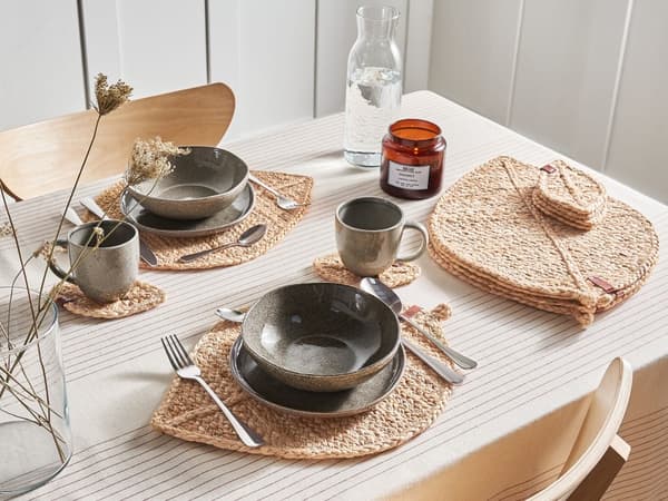 Sæt med 12 bordskånere i naturlig jute 30x40/10x15 cm Håndlavet Boho Style Home Decor Dining Room Kitchen