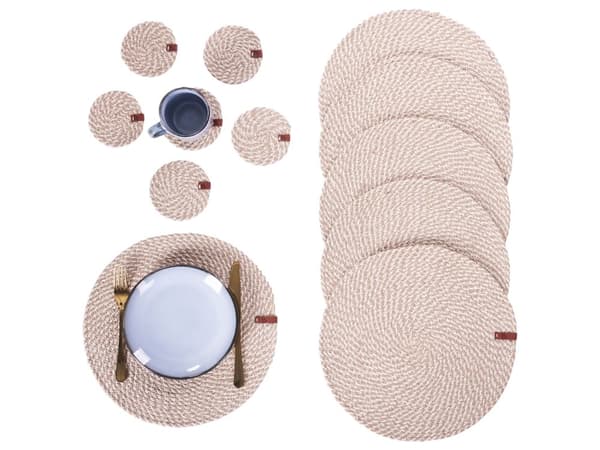 Sæt med 12 dækkeservietter og bordskånere i naturlig jute og bomuld 35/10 cm håndlavede bordskånere til tallerkener og glas boho køkken spisestue