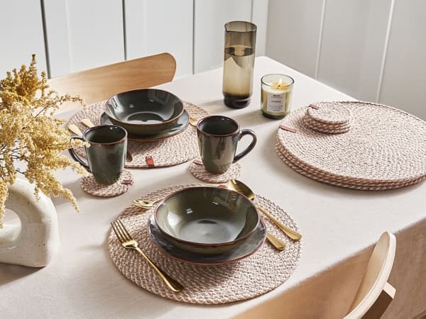 Sæt med 12 dækkeservietter og bordskånere i naturlig jute og bomuld 35/10 cm håndlavede bordskånere til tallerkener og glas boho køkken spisestue