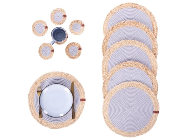 Sæt med 12 dækkeservietter og bordskånere i grå og naturlig jute og bomuld 35/10 cm Håndlavet Boho Style Home Decor Dining Room Kitchen