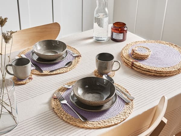 Sæt med 12 dækkeservietter og bordskånere i grå og naturlig jute og bomuld 35/10 cm Håndlavet Boho Style Home Decor Dining Room Kitchen