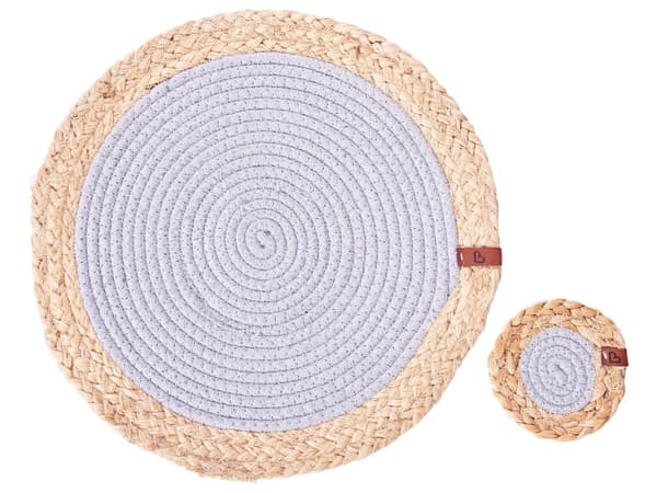 Sæt med 12 dækkeservietter og bordskånere i grå og naturlig jute og bomuld 35/10 cm Håndlavet Boho Style Home Decor Dining Room Kitchen