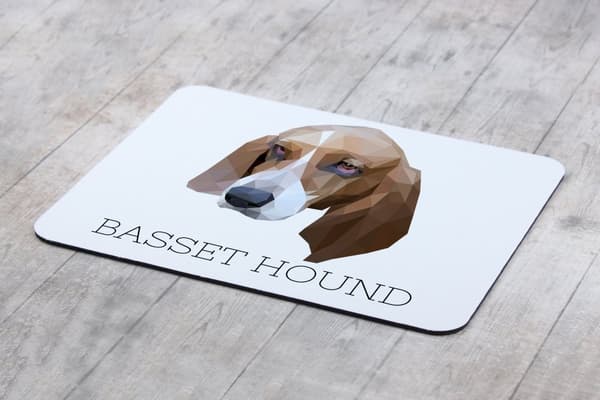 Basset Hound - en geometrisk dyna med ett foto och en inskription för Art-Dog-musen