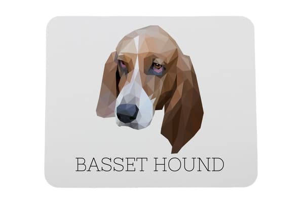 Basset Hound - en geometrisk dyna med ett foto och en inskription för Art-Dog-musen