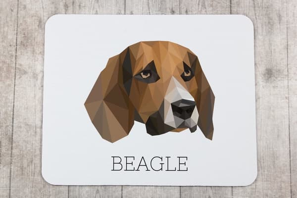 Beagle - en geometrisk dyna med ett foto och en inskription för Art-Dog-musen