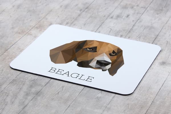 Beagle - en geometrisk dyna med ett foto och en inskription för Art-Dog-musen