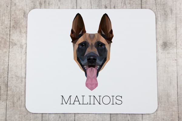 Malinois Belgian Shepherd - geometrisk dyna med ett foto och inskription för Art-Dog-musen