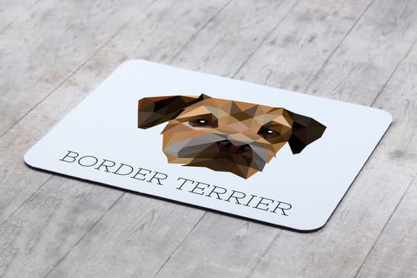 Border Terrier - geometrinen alusta, jossa on valokuva ja kirjoitus Art-Dog-hiirelle