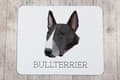 Miniatyrbild 3 av 4: Bull Terrier, Bull Terrier - en geometrisk dyna med ett foto och en inskription för Art-Dog-musen