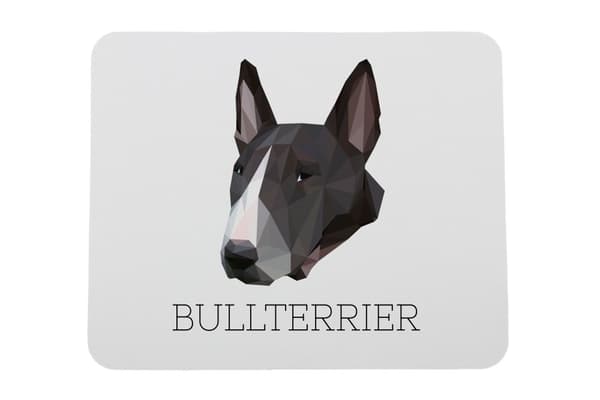 Bull Terrier, Bull Terrier - en geometrisk dyna med ett foto och en inskription för Art-Dog-musen