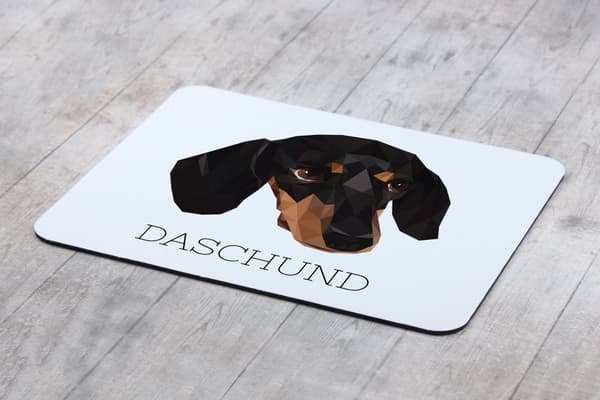 Korthårig tax - geometrisk dyna med foto och inskription för Art-Dog-musen