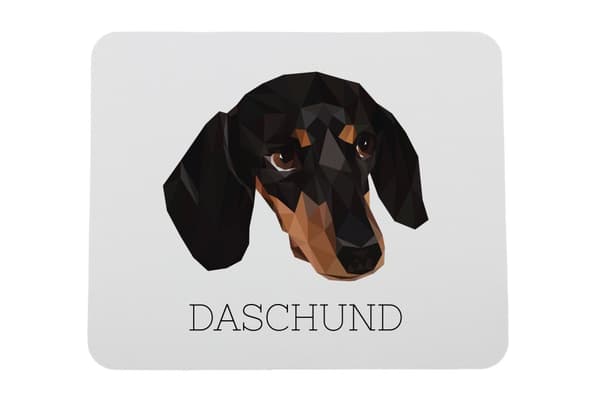 Korthårig tax - geometrisk dyna med foto och inskription för Art-Dog-musen