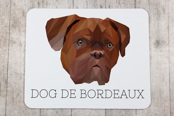 Dog of Bordeaux, Dogue de Bordeaux, French Mastiff - geometrisk dyna med ett foto och inskription för Art-Dog-musen