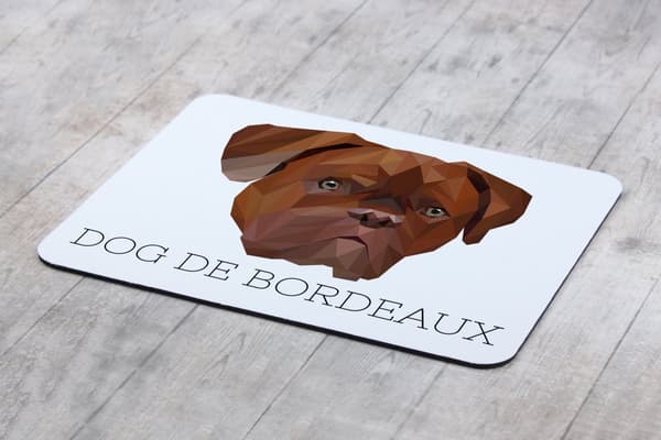 Dog of Bordeaux, Dogue de Bordeaux, French Mastiff - geometrisk dyna med ett foto och inskription för Art-Dog-musen