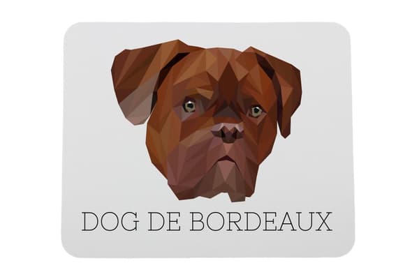 Dog of Bordeaux, Dogue de Bordeaux, French Mastiff - geometrisk dyna med ett foto och inskription för Art-Dog-musen