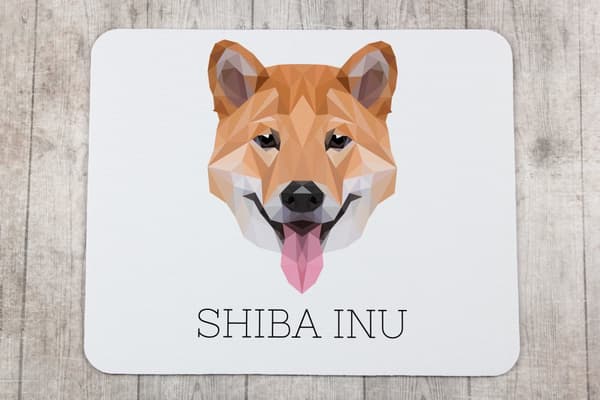 Shiba Inu - geometrinen alusta, jossa on valokuva ja kirjoitus Art-Dog-hiirelle