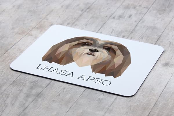 Lhasa Apso - en geometrisk dyna med ett foto och en inskription för Art-Dog-musen