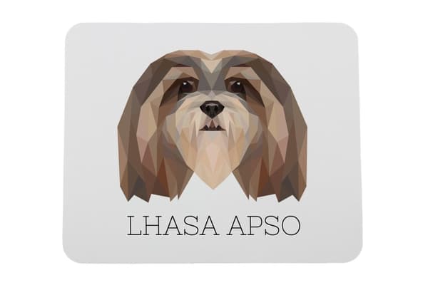 Lhasa Apso - en geometrisk dyna med ett foto och en inskription för Art-Dog-musen