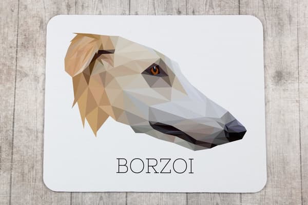 Ryska Borzoi, Borzoi, Barzoi - geometrisk dyna med ett foto och inskription för Art-Dog-musen