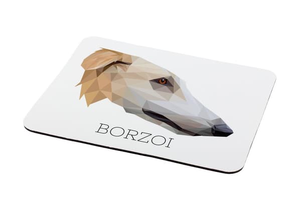 Ryska Borzoi, Borzoi, Barzoi - geometrisk dyna med ett foto och inskription för Art-Dog-musen