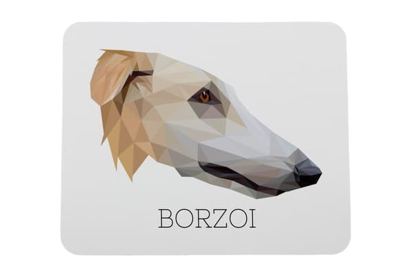 Ryska Borzoi, Borzoi, Barzoi - geometrisk dyna med ett foto och inskription för Art-Dog-musen