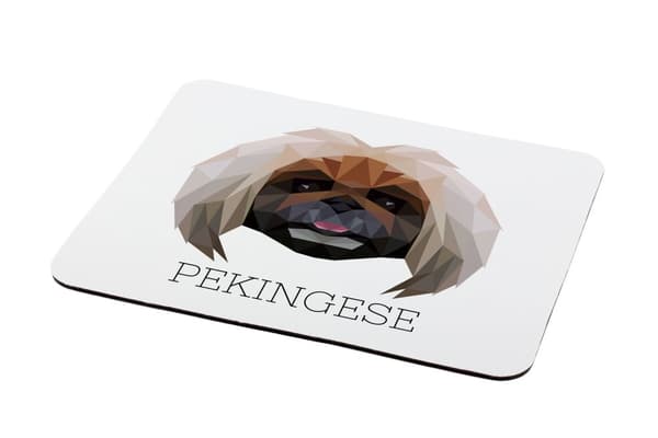 Pekingese - geometrinen alusta, jossa on valokuva ja kirjoitus Art-Dog-hiirelle