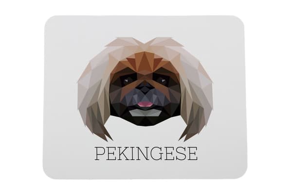 Pekingese - geometrinen alusta, jossa on valokuva ja kirjoitus Art-Dog-hiirelle