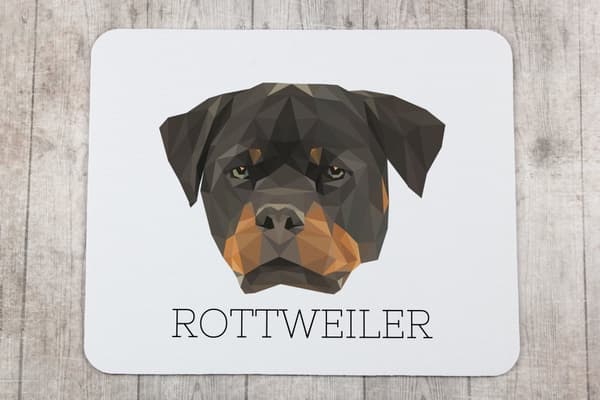 Rottweiler - en geometrisk dyna med ett foto och en inskription för Art-Dog-musen