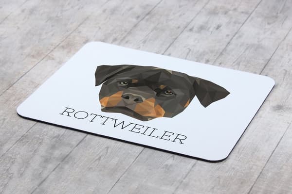 Rottweiler - en geometrisk dyna med ett foto och en inskription för Art-Dog-musen