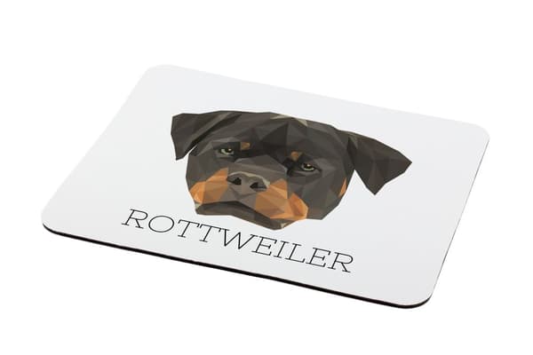 Rottweiler - en geometrisk dyna med ett foto och en inskription för Art-Dog-musen