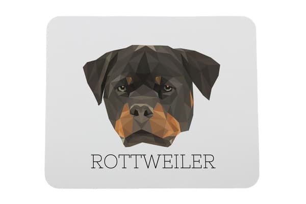 Rottweiler - en geometrisk dyna med ett foto och en inskription för Art-Dog-musen