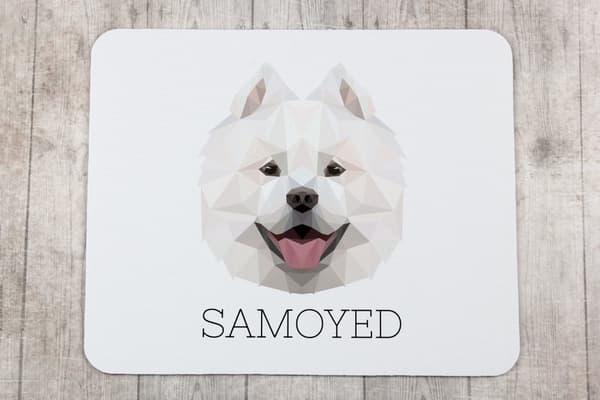 Samoyed, Samoyed, Samoyedskaja - geometrisk dyna med foto och inskription för Art-Dog-musen