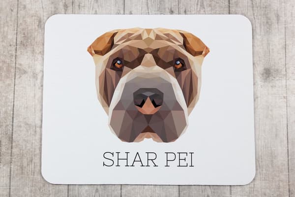 Shar Pei - en geometrisk dyna med ett foto och en inskription för Art-Dog-musen