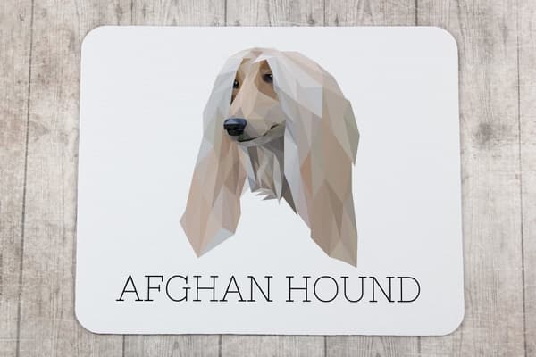 Afghan Hound - en geometrisk dyna med ett foto och en inskription för Art-Dog-musen