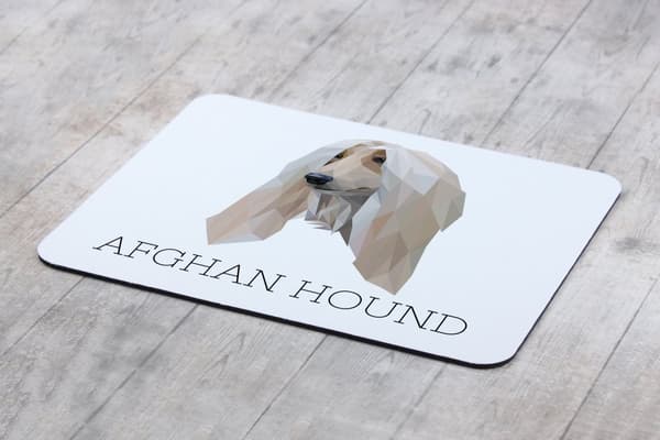 Afghan Hound - en geometrisk dyna med ett foto och en inskription för Art-Dog-musen