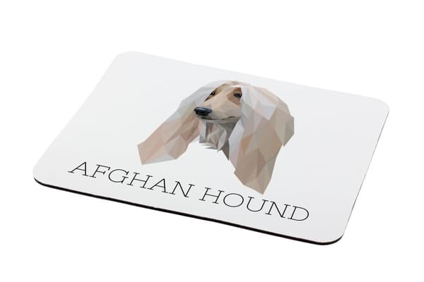 Afghan Hound - en geometrisk dyna med ett foto och en inskription för Art-Dog-musen