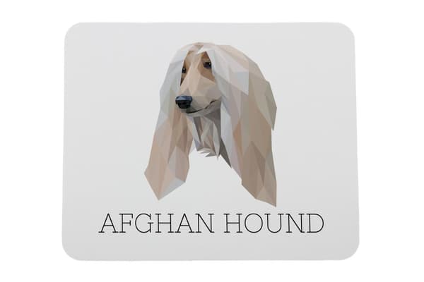 Afghan Hound - en geometrisk dyna med ett foto och en inskription för Art-Dog-musen