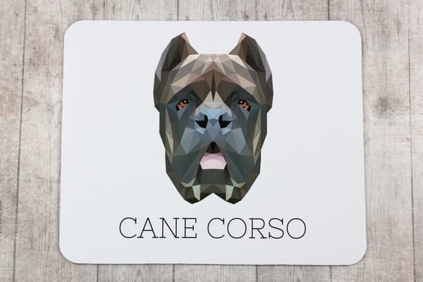 Cane Corso Italiano - en geometrisk dyna med ett foto och en inskription för Art-Dog-musen