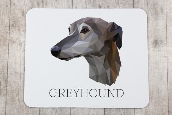 Vinttikoira, Englanninvinttikoira - geometrinen alusta, jossa on valokuva ja merkintä Art-Dog-hiirelle