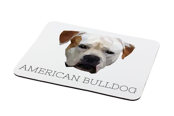 Amerikkalainen bulldog - geometrinen alusta, jossa on valokuva ja merkintä Art-Dog-hiirelle