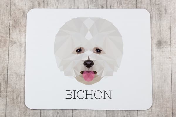 Bichon Frise, Teneriffan koira - geometrinen alusta, jossa on valokuva ja merkintä Art-Dog-hiirelle
